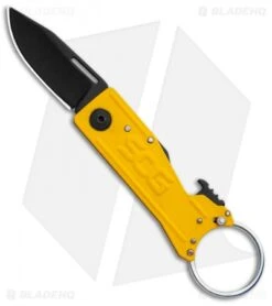 SOG Keytron Clip Point Folding Knife Key Chain Yellow (1.9" Black) KT1005-CP