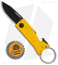SOG Keytron Clip Point Folding Knife Key Chain Yellow (1.9" Black) KT1005-CP -Knife Center Shop SOG Keytron CP Key Chain Yellow Black KT1005 CP BHQ 104066 jr bottlecap