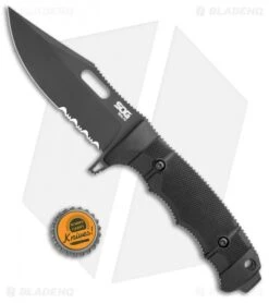 SOG Seal FX Fixed Blade Knife Black GRN Clip Point (4.3" Black Serr) -Knife Center Shop SOG Seal FX Fixed Black GRN DP Black Serr BHQ 99497 jr bottlecap