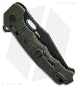 SOG Seal XR Flipper Knife OD Green FRN (3.9" Black S35VN) BHQ Exclusive -Knife Center Shop SOG Seal XR Lock Knife OD Green FRN 3in Black S35VN BHQ 131605 td side jr td