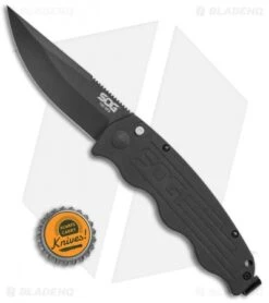 SOG Tac Ops Automatic Knife Black Canvas Micarta (3.5" S35VN Black) -Knife Center Shop SOG Tac Ops Auto Black Canvas Micarta Black TO1011 BX BHQ 52251 jr bottlecap
