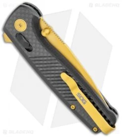 SOG Terminus XR LTE Knife Carbon Fiber (3" Gold) TM1033-BX -Knife Center Shop SOG Terminus XR LTE Lock CF Gold TM1033 BX BHQ 116852 jr side